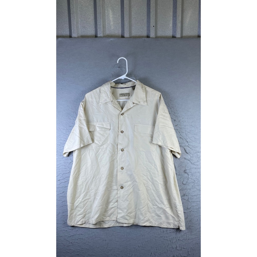 Burma Bibas Button Down Shirt Mens XL Cream Excellent Short Sleeve Modal Blend